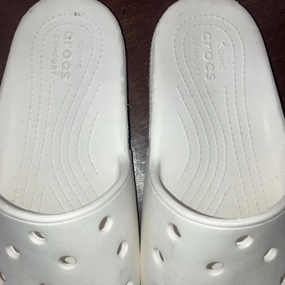 Crocs Iconic Comfort Slides Sandals Unisex White Size Men’s 9 Women’s 11